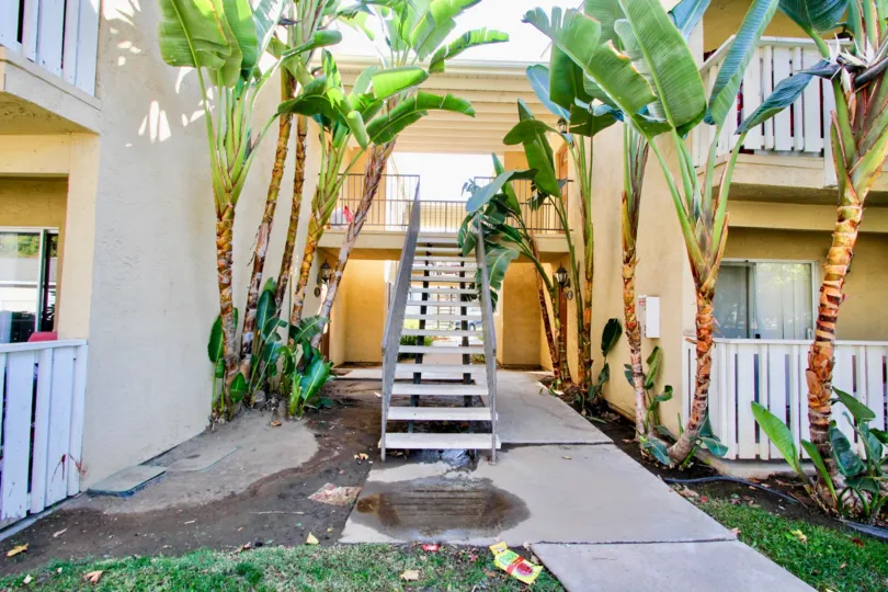 Hampton Place , Escondido , California, trees, staircase,concrete floor