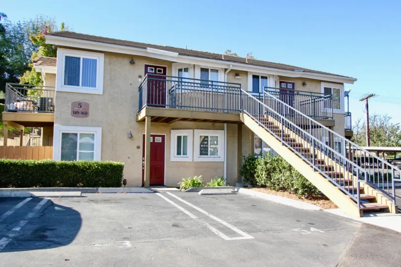 The parking log and entrances to apartments at Heritage at Canyon Point in Escondido, Ca.