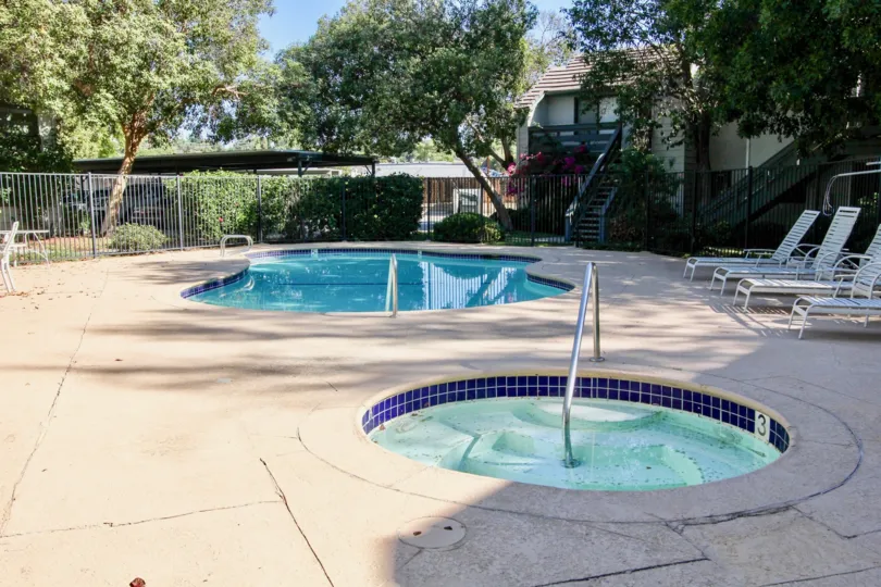 The hot tub and pool will help you relax and enjoy your days at Hidden Glen