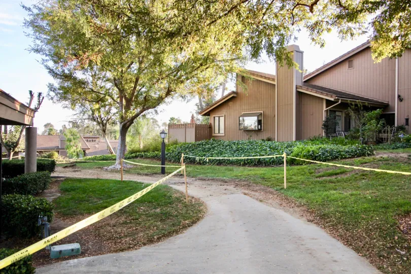Town-homes near a walkway at Morningside Woods in Escondido California