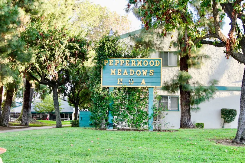 Landscape and buisness sign located outside of Pepperwood Meadows in Escondido California.