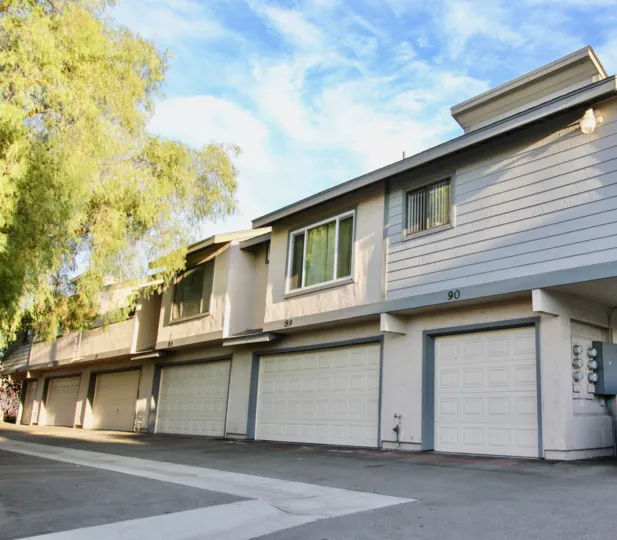 Two story residential building with attached garages at Quarry Glen in Escondido California