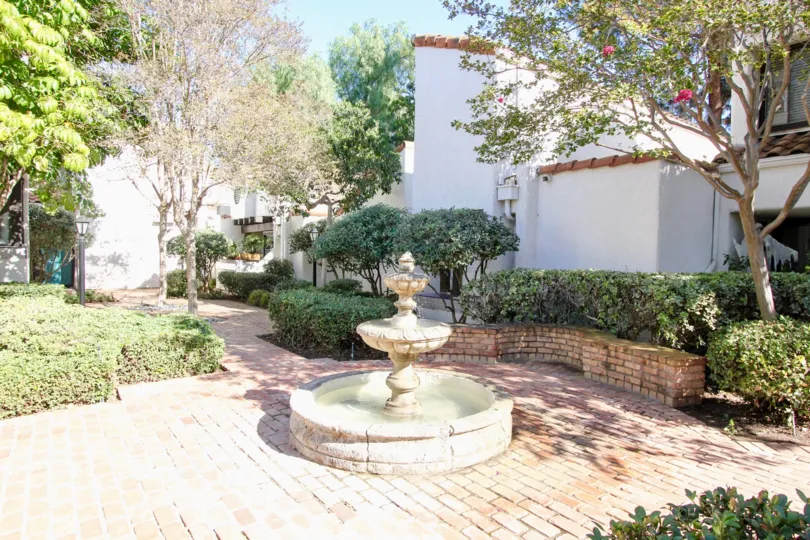 Quaint brick courtyard for enjoying while walking through Sunset Woods.