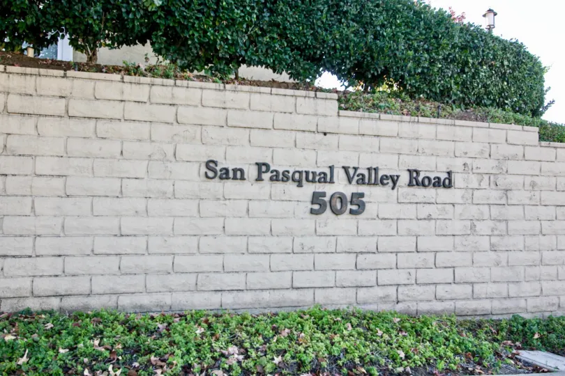 The Heritage's address (San Pasqual Valley Road 505) in Escondido California.