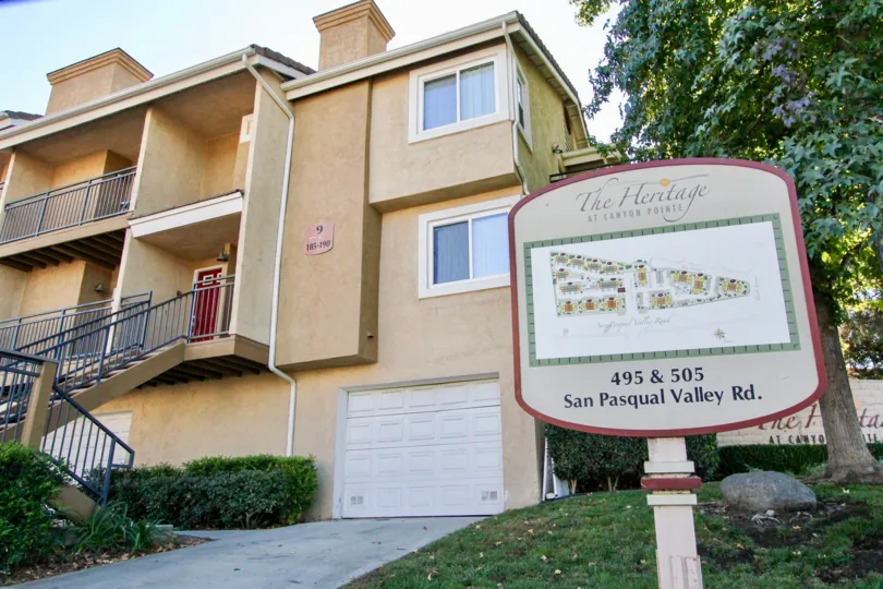 Three story townhomes with attached garage at The Heritage in Escondido California