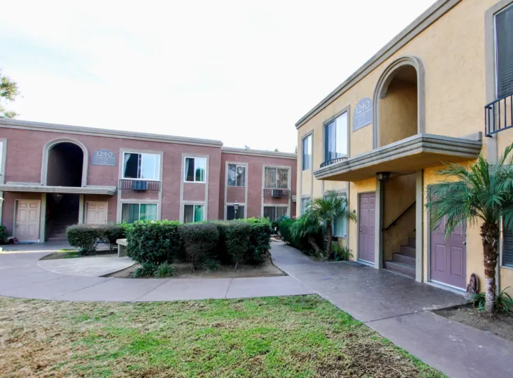 Residential buildings with green plants at Villa La Paz in Escondido California