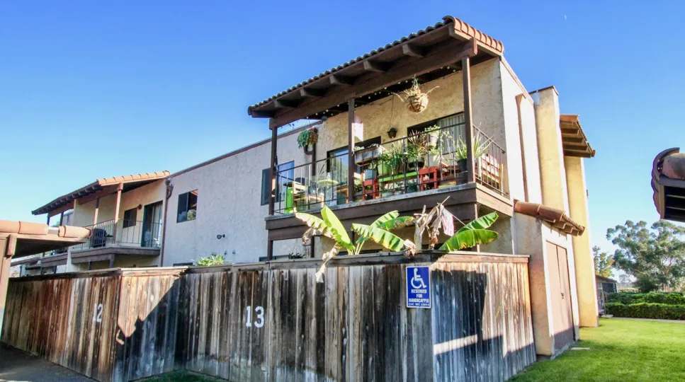 Back view of balcony with plants of a home at Vista del Mundo in Escondido, Ca.