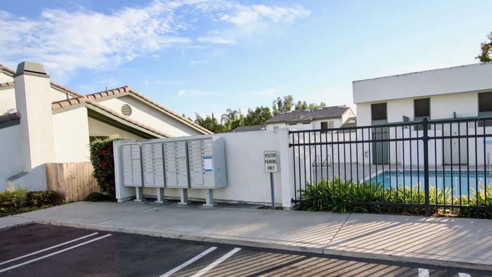 Swimming pool near residential buildings at Westwinds I in Escondido California