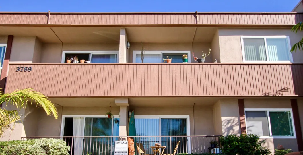 A sunny day in the area of 3769 1st Ave, outside, condos, balcony, potted plants, palm tree, window
