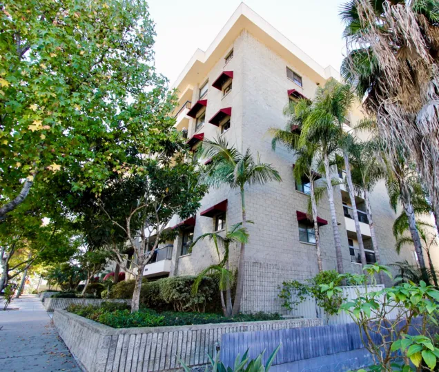 THE LONG APARTMENT IN THE BANKERS HILL TOWERS WITH THE PLANTS, TREES, BALCONIS