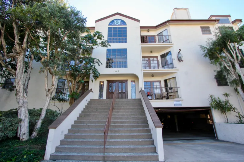 A grand stairway to the Burgundy House in Hillcrest, CA