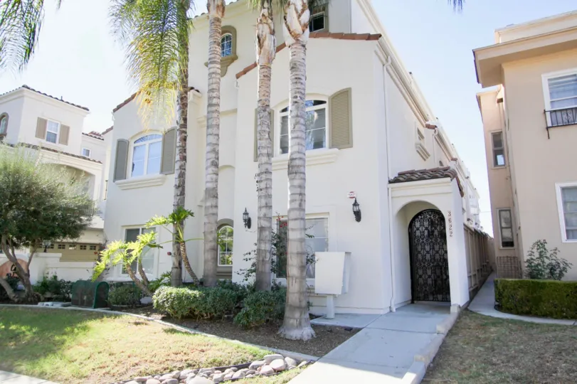 There are four tall trees and meadow in front to the 3622 apartment in Casa Valencia