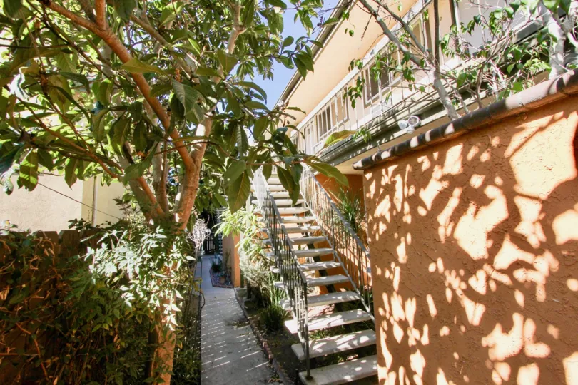 A view of the alley and stairs at Centre St community in Hillcrest California