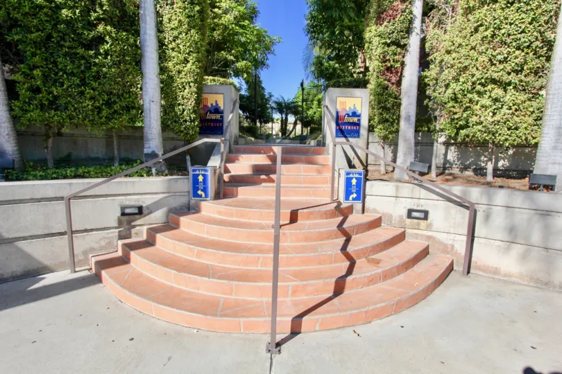 Sunny Day with Nice approach to park with stairs surrounded with trees in Uptown District of Hillcrest