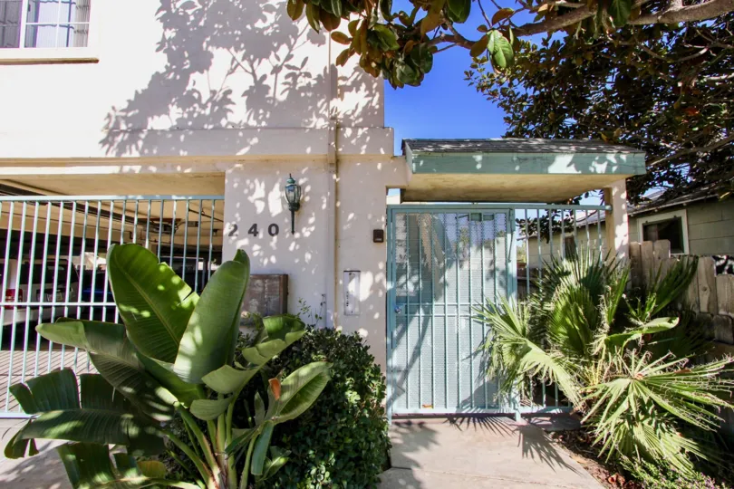 The front gate of a home in the Dahlia neighborhood of Imperial Beach, California.
