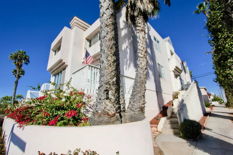 Three story housing with attached stairway at Las Mareas in Imperial Beach California