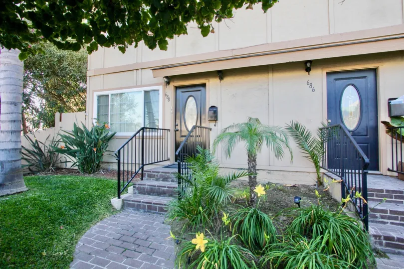 Residential units with stairways at Ocean Villas West in Imperial Beach California