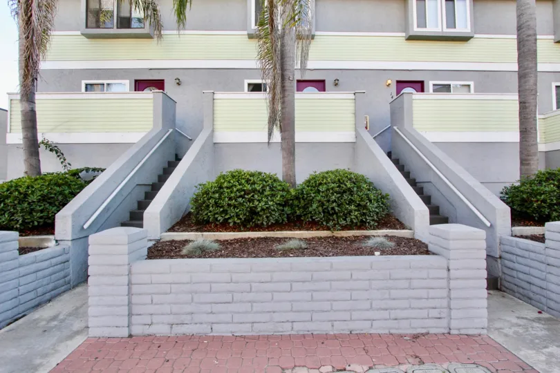 Stairways to residential units at Palm Plaza in Imperial California