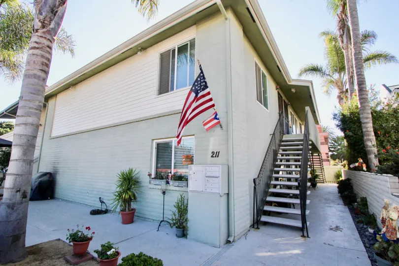 Flag on the side of a residential building at Seabreeze Condominiums in Imperial Beach CA
