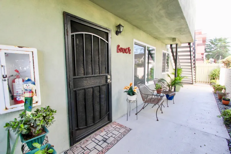 Black security door of a residence at Seabreeze Condominiums in Imperial Beach California