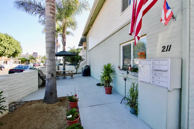 Walkway near residential units at Seabreeze Condominiums in Imperial Beach California