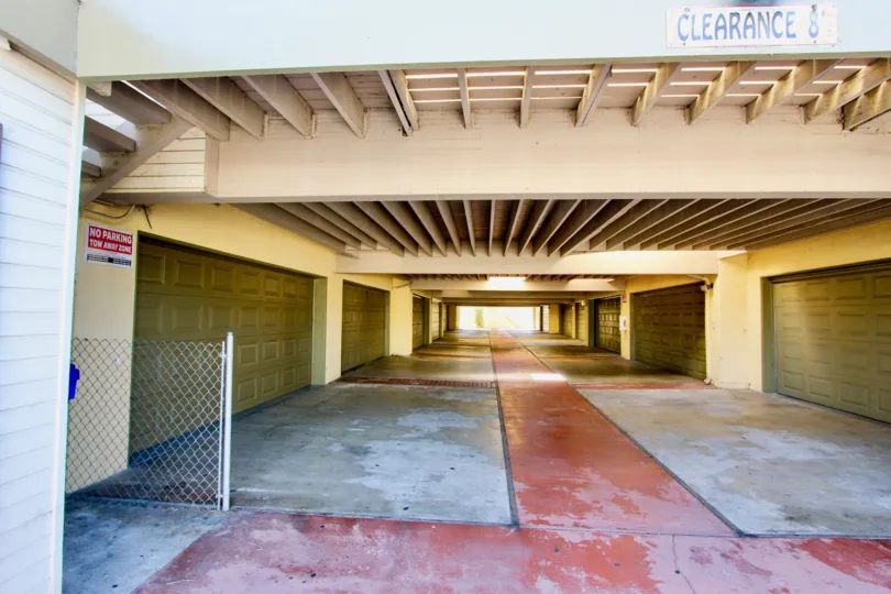 A sunny day in the Tradewinds area parking garage fence roof