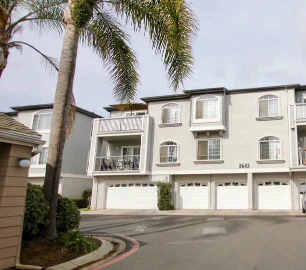 Three story gray housing at Cape La Jolla Gardens in La Jolla CA