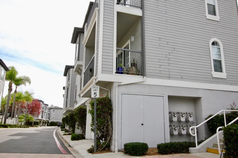 Tall gray residential building at Cape La Jolla Gardens in La Jolla CA