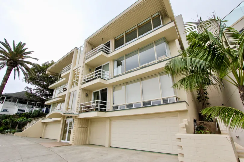 Four story residential units with built in garages inside Cove Towers in La Jolla CA