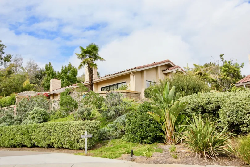 Lush green hillside covered in trees & plants in El Dorado II in La Jolla CA
