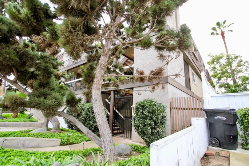 Residential units with black iron fence at Herschel Condos in La Jolla CA