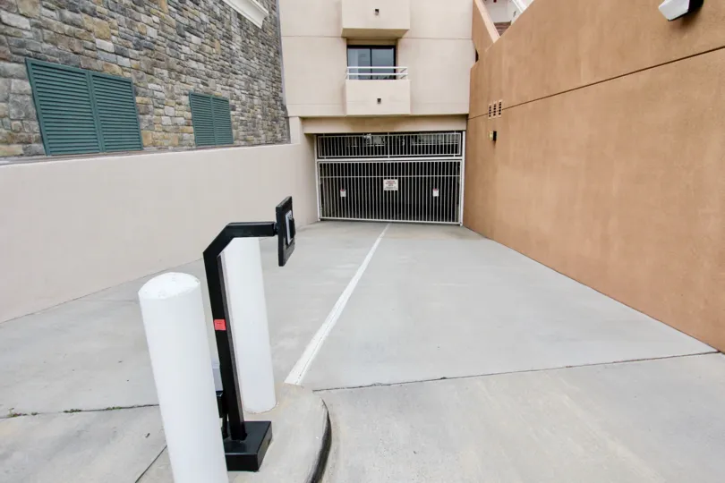 Security pad leading to an underground parking area at La Jolla Promenade in La Jolla CA