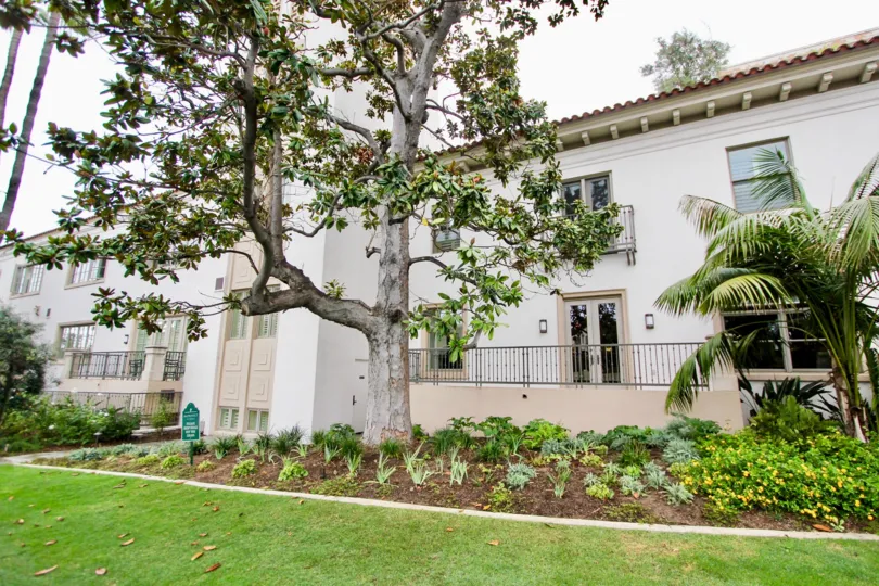 Garden views and terraces at the La Jolla Prospect Condos in La Jolla, California.
