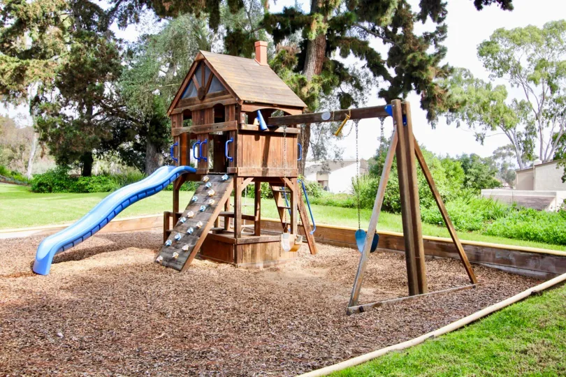 Wooden playground toys inside of the La Jolla Shores Heights community in La Jolla CA