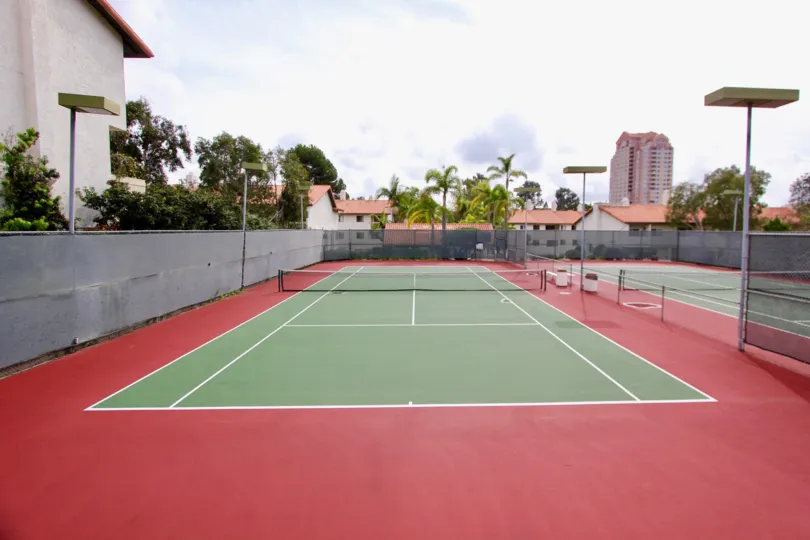 Empty tennis court at La Jolla Village Tennis Club
