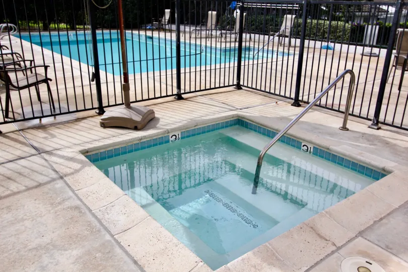 It is a clear day at the pool of La Jolla Woods In La Jolla, California