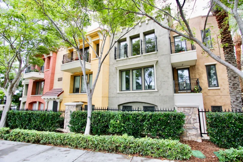 Red, yellow, brow & gray units inside Montefaro in La Jolla California