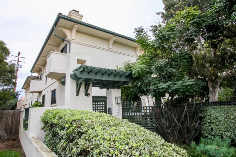 Two story housing with green trim at Pacific Villas in La Jolla CA