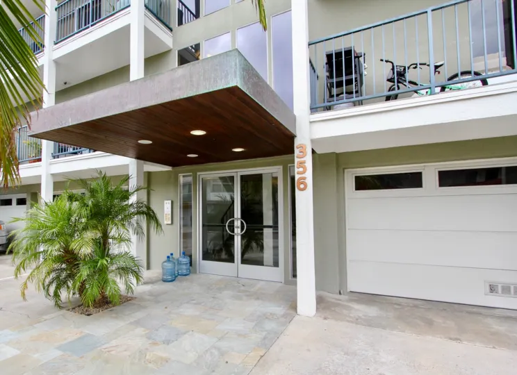 Large covering with lights over entrance at Playa Blanca in La JOlla CA