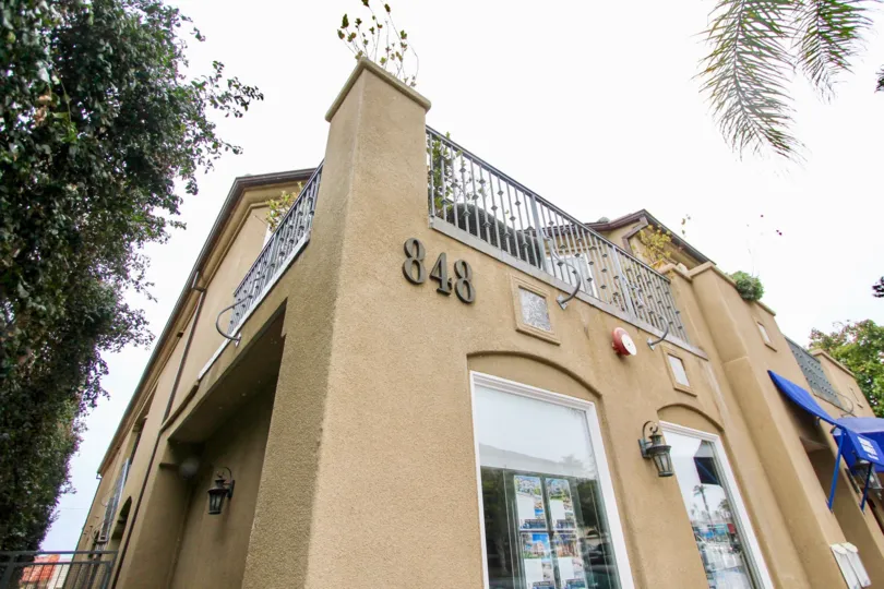 Corner of a two story condo unit inside Prospect Village in La Jolla CA