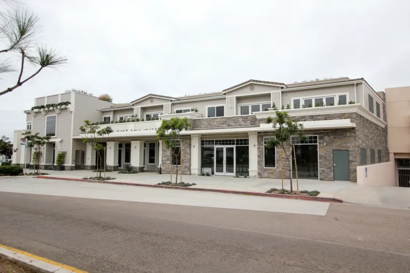 Gray stone Condominium compound inside Rosemont Condos in La Jolla CA