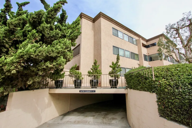 Underground parking driveway inside Sand Piper in La Jolla California