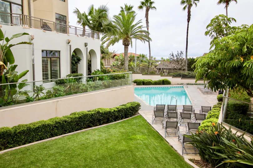Pyramid shaped swimming pool in Seahaus at La Jolla CA