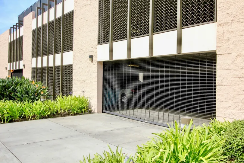 Two story pink parking garage in Shore Tower at La Jolla CA