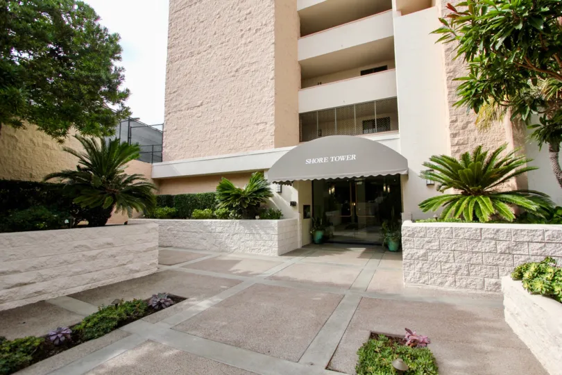 Shore Tower Multi-Story Beige Building Entryway and Awning La Jolla California