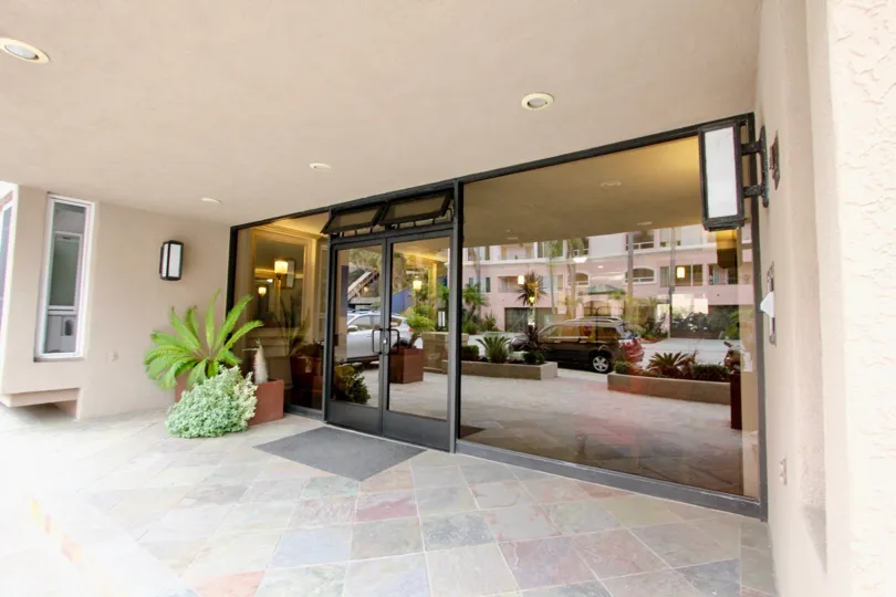 Footpath adjacent main road with entrance glass full view of Shorepoint.