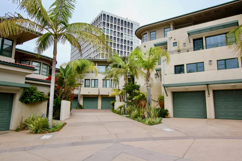 Enclosed parking at Village Point in La Jolla, California.