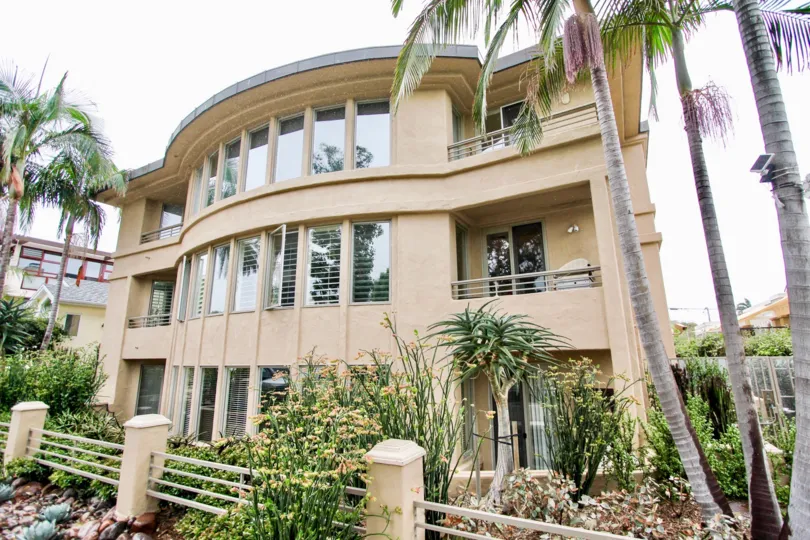 Three story housing with many windows in Village Walk in La Jolla CA