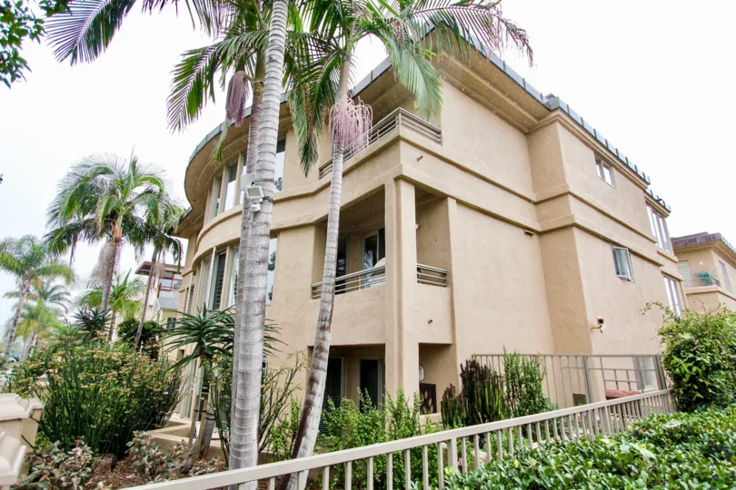 Lush landscaping at Village Walk community in La Jolla, California.