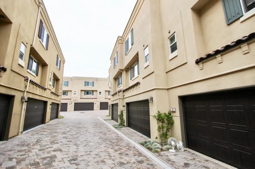 Ground level outdoor view of multiunit buildings in Ziani community